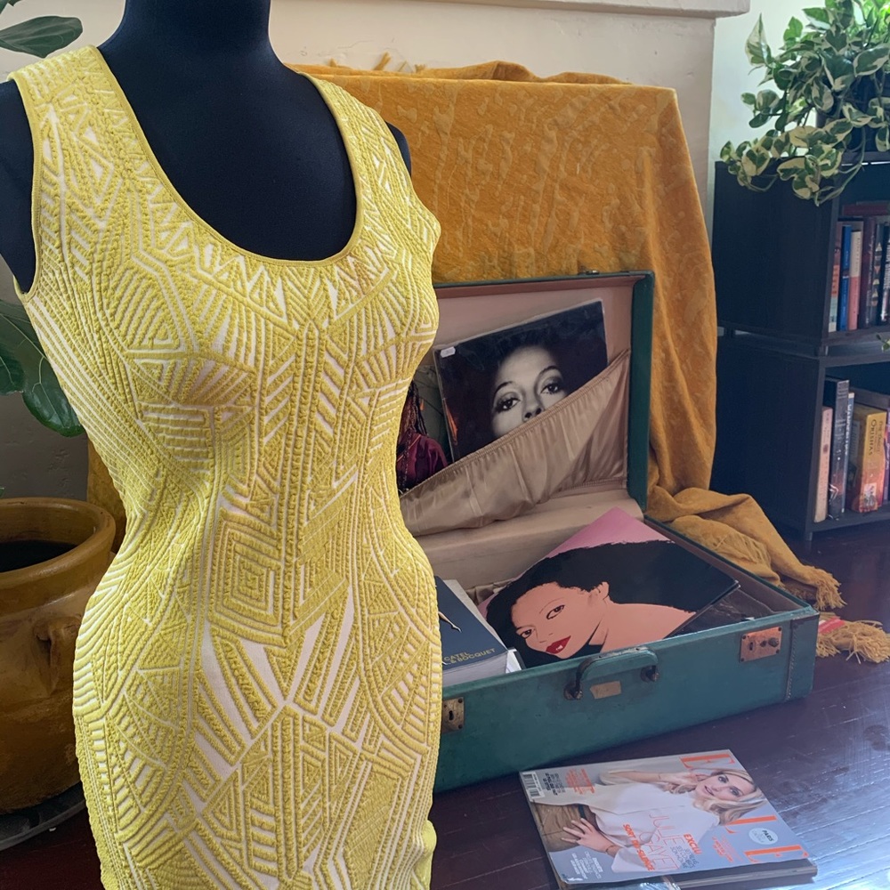 Thick Embroidered Mini Stretch Dress in Neon